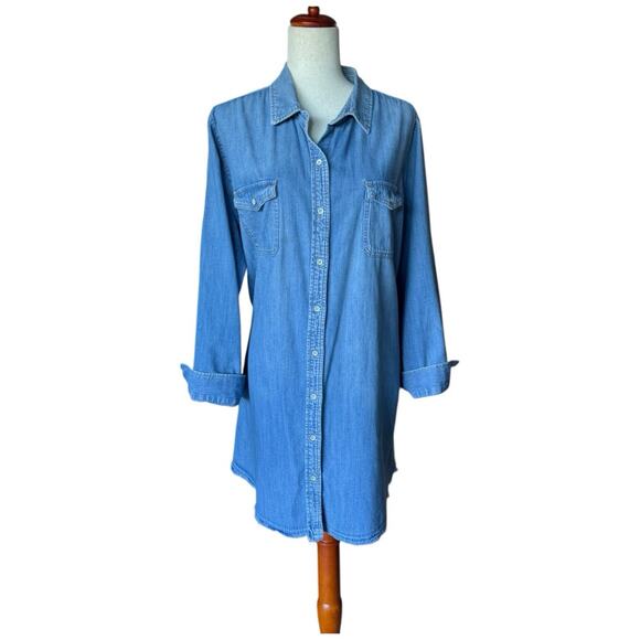 Universal Thread Chambray Denim Shirt Dress Button Front Long Sleeve XXL - Picture 3 of 6